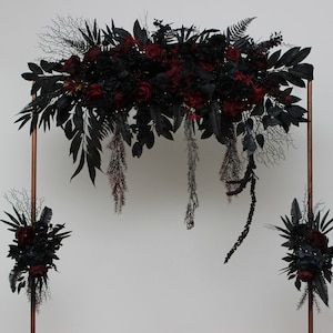 Set of 3 wedding arrangement Halloween gothic wedding  Burgundy black flowers Flower arch top arrangement Faux flowers  Flower archway