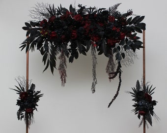 Set of 3 wedding arrangement Halloween gothic wedding  Burgundy black flowers Flower arch top arrangement Faux flowers  Flower archway