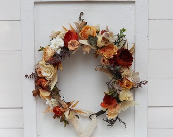 Orange ivory rust terracotta flower crown Wedding headpiece  Bridal hairpiece Bridesmaid crown Maternity crown