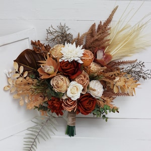 Boho bouquet Pampass grass Orange ivory rust terracotta bridal bouquet Faux bouquet Fall wedding  Silk flowers Boho wedding- width 16 inch