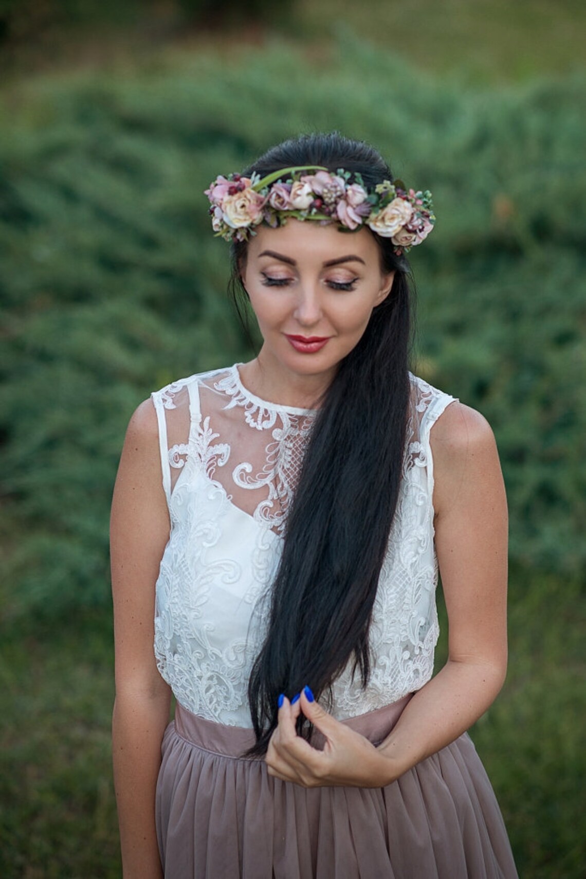 Dusty Rose Beige Mauve Flower Crown Floral Headband Bridal Etsy