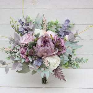 Bridesmaid bouquet Pink pale lilac flowers  bouquet Faux bouquet Fall wedding Purple wedding Faux blooms Boho wedding