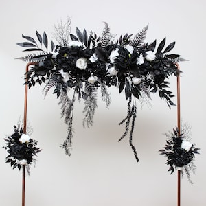 Set of 3 wedding arrangement Halloween gothic wedding  Black white flowers Flower arch top arrangement Faux flowers  Flower archway