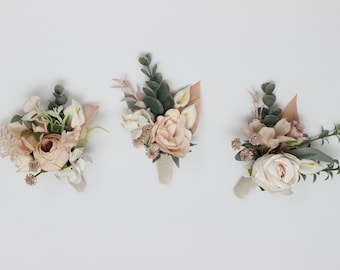 Blush pink white flower accessories Boutonniere  Wrist corsage Groom Wedding accessories Blush pink wedding