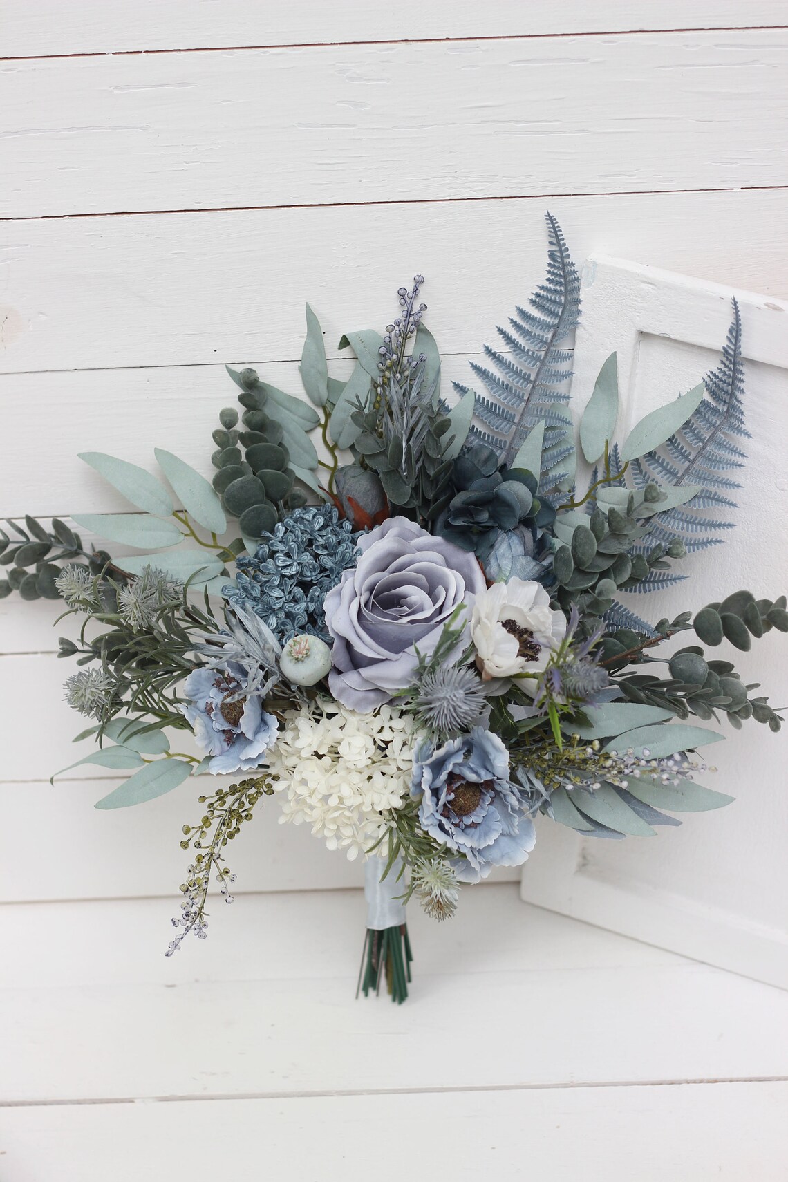 Dusty blue sage green bridal bouquet Peonies blue thistle Etsy