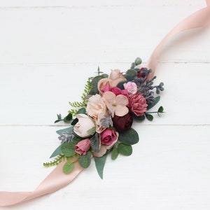 Dusty rose burgundy blue belt Floral sash Dusty rose wedding Flower sash Bridal accessory Flower girl belt Boho wedding immagine 3