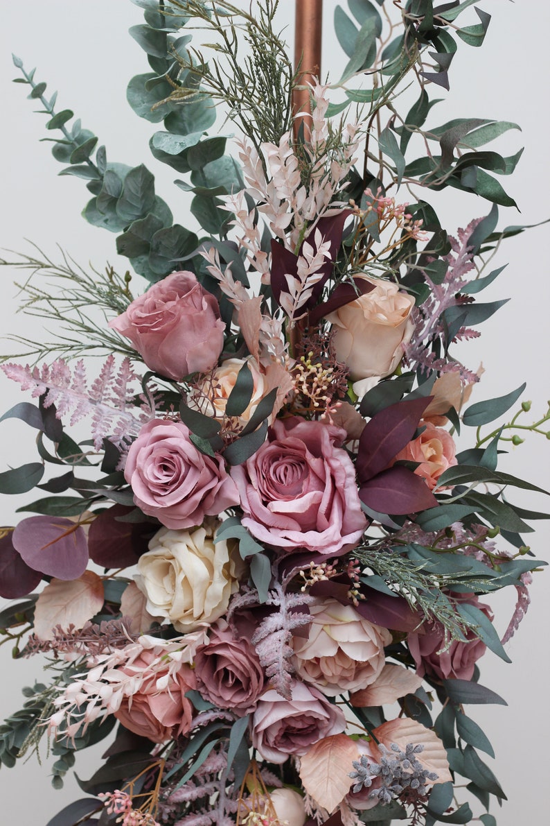 One flower arch arrangement Mauve blush pink boho wedding Wedding corner swag Faux flowers wedding arrangement image 5