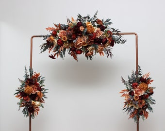 Set of 3  Rust Burgundy burnt orange rust peach flower arch arrangement  Arbor flowers Floral archway Faux flowers wedding arrangement