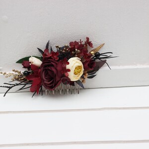 2-5 days to USA Burgundy black gold ivory flowers Floral comb Bridal flower clip Fall wedding flowers Wedding hair accessories image 2