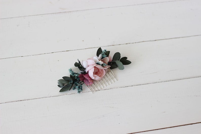 Blush pink flower comb Deep greenery Floral headpiece Bridal accessory Wedding hair piece Bridesmaid comb Eucalyptus Outdoor Hair flowers