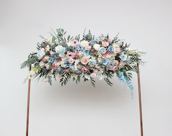 Summer wedding Dusty blue blush pink yellow arch arrangement Arch flowers Fall wedding Archway flowers Pergola flowers Wedding arch