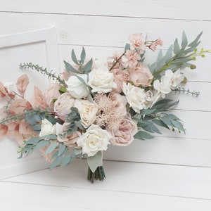 Blush pink ivory roses flowers Orchid bridal bouquet Faux bouquet  Wedding flowers  Boho wedding bouquet Outdoor  - Width 19 inch