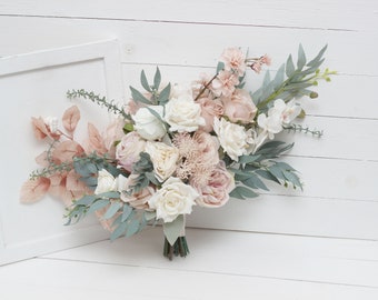 Blush pink ivory roses flowers Orchid bridal bouquet Faux bouquet  Wedding flowers  Boho wedding bouquet Outdoor  - Width 19 inch