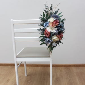 Boho wedding Aisle flowers in ivory dusty blue dusty rose color scheme Chair flowers Sign flowers  Flowers for wedding decor Marker flowers