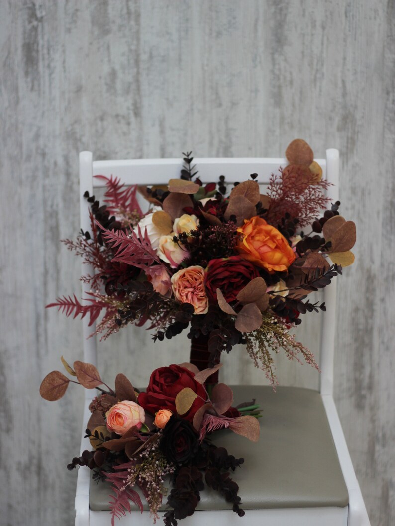 Fall burgundy wedding Bridal bouquet Faux bouquet Burnt ...