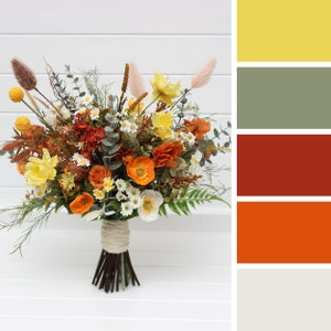 Wildflowers bouquet Spring summer wedding  flowers Burnt orange yellow ivory bridal bouquet Faux blooms  Chamomiles poppies bouquet