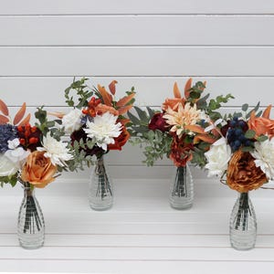 Mini bouquets for vases Rust navy blue ivory bouquet Faux bouquet Fall wedding  Silk flowers Boho wedding Flowers for decor