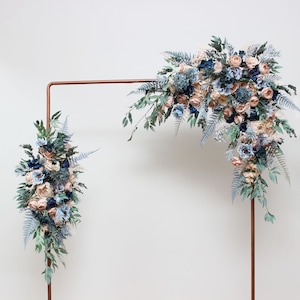 Beige dusty navy blue flowers arch arrangement Boho wedding  Wedding corner swag Faux flowers wedding arrangement