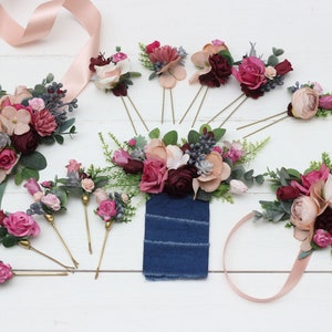 Dusty rose burgundy blue belt Floral sash Dusty rose wedding Flower sash Bridal accessory Flower girl belt Boho wedding immagine 2