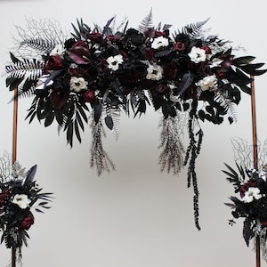 Set of 3 wedding arrangement Halloween gothic wedding  Purple black white silver flowers Flower arch top arrangement Flower archway