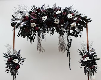 Set of 3 wedding arrangement Halloween gothic wedding  Purple black white silver flowers Flower arch top arrangement Flower archway