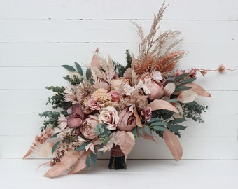 Boho bouquet Dusty rose cream blush pink flowers Bridal bouquet Faux bouquet Fall wedding  Silk flowers Boho wedding- width 20 inch