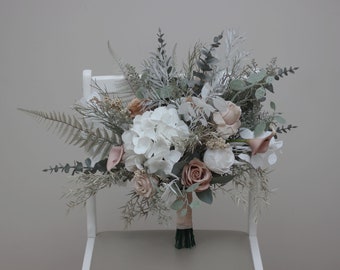 Boho bouquet  Beige white gray flowers Bridal bouquet Faux bouquet Fall wedding  Silk flowers Boho wedding-size 18 inch