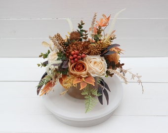 Orange ivory rust terracotta centerpiece Orange flowers Fall boho wedding Table centerpiece Home floral decor Flowers in box