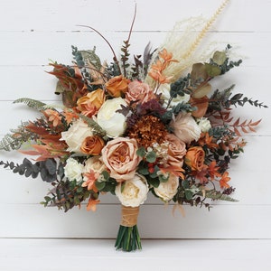 Boho bouquet Pampass grass Orange ivory rust terracotta bridal bouquet Faux bouquet Fall wedding  Silk flowers Boho wedding- width 16 inch