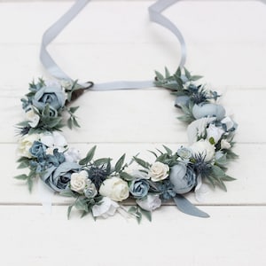 Dusty blue white flower crown Floral crown Flower headpiece Maternity Bridal hair wreath Flower girl Bridesmaid Hair flowers image 3