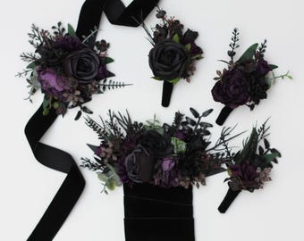 2-5 days to USA Gothic flower accessories Deep purple black boutonnieres Wrist corsage