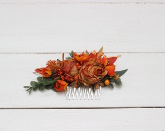 Rust Terracotta Burnt orange flowers  Fall wedding Wedding accessories Floral comb Flower comb
