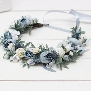 Dusty blue white flower crown Floral crown Flower headpiece Maternity Bridal hair wreath Flower girl Bridesmaid Hair flowers image 7