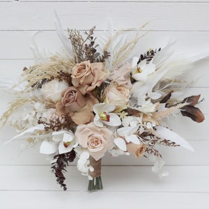 Boho bouquet Beige white brown flowers Bridal bouquet Faux bouquet Fall wedding  Silk flowers Boho wedding-size 21 inch