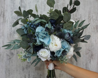 Dusty blue bridal bouquet Faux bouquet Velvet wedding Wedding flowers Pale blue - size 20 inch