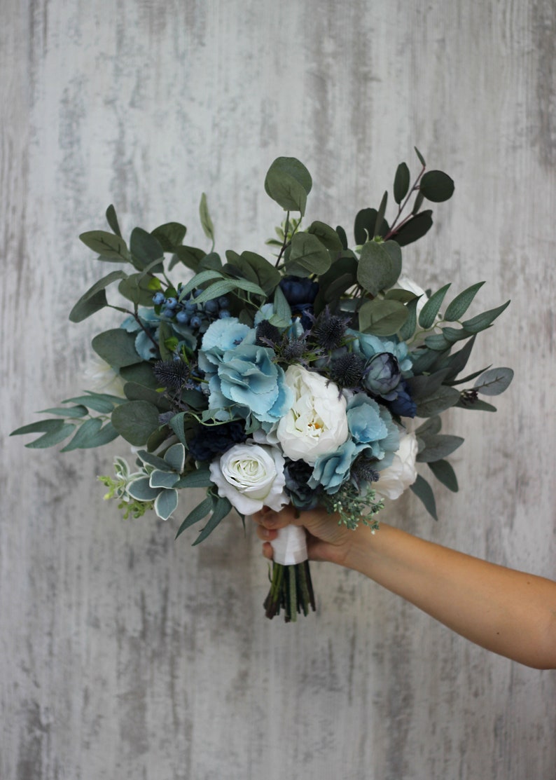 Dusty blue bridal bouquet Faux bouquet Velvet wedding Wedding image 0