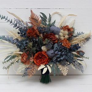 Rust navy blue ivory bouquet Classic wedding Orange silk flowers Boho wedding Bridal bouquet Wedding bouquet