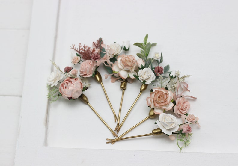 Set of 6 bobby pins Blush pink white accessories Bridal hairpiece Wedding flowers Floral hair pins White floral bobby pins image 3