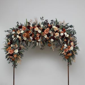 Rust burgundy ivory floral arch arrangement Fall wedding Boho wedding Wedding corner swag Faux flowers wedding Flower tie back