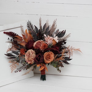 Burgundy terracotta flowers Bridal bouquet Faux bouquet Fall wedding Halloween wedding Boho wedding bridesmaid bouquet Bridesmaid bouquet