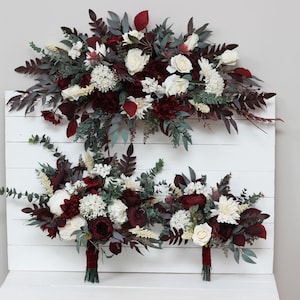 Burgundy ivory bouquet - size 15&quot; Bridal bouquet Faux bouquet  Wedding flowers Faux blooms Boho wedding