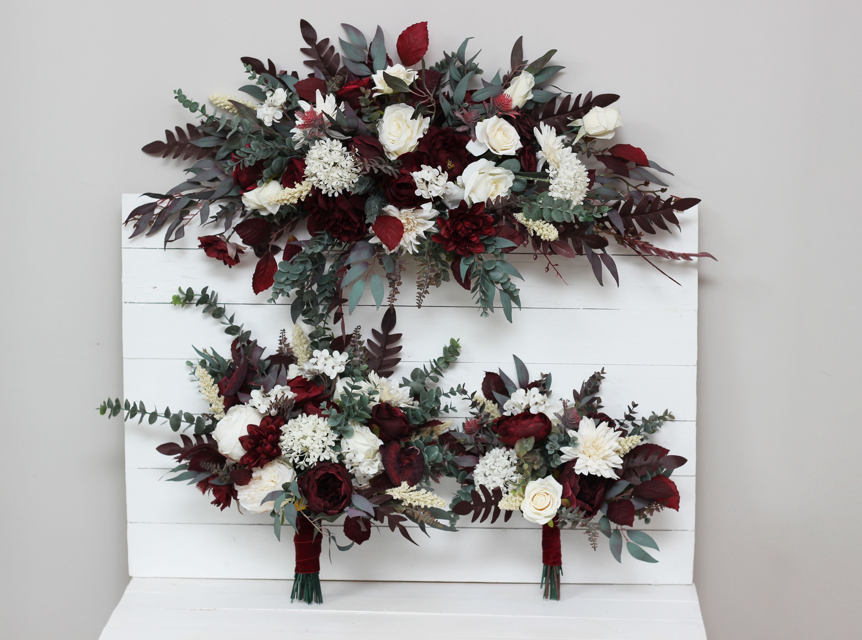 Bouquet bordeaux ivoire - taille 15" Bouquet de la mariée Faux bouquet Fleurs de mariage Fleurs artificielles Mariage bohème