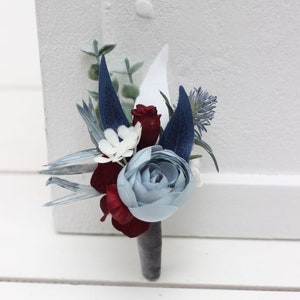 Dusty blue navy blue  burgundy flower accessories Boutonniere Wrist corsage Groom Wedding accessories Burgundy wedding