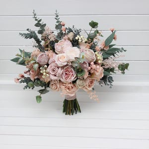 Blush pink eucalyptus Bridal bouquet Faux bouquet  Wedding flowers  Boho wedding bouquet Outdoor  - Width 16 inch
