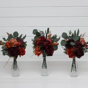 Mini bouquets for vases Burgundy dusty rose terracotta rust table flowers. Flowers for wedding decor. Centerpiece