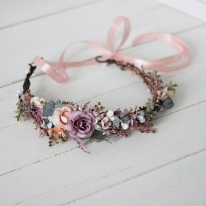 Pastel flower crown Dusty rose wedding Flower girl headpiece Floral hair wreath Wedding halo Maternity  Bridesmaid
