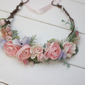SALE! Flower girl crown Child headpiece Blush pink eucalyptus  flower crown Wedding hair wreath  Outdoor Peony Boho Bridesmaid floral crown
