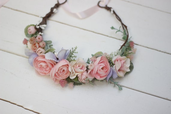 SALE Flower Girl Crown Child Headpiece Blush Pink Eucalyptus