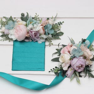 Wildflowers pocket boutonniere and wrist corsage Pastel flowers Boutonniere Buttonhole Groom Groomsmen Turquoise lilac blush pink white