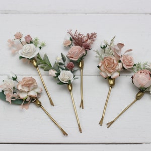 Set of 6 bobby pins Blush pink white accessories Bridal hairpiece Wedding flowers Floral hair pins White floral bobby pins image 2